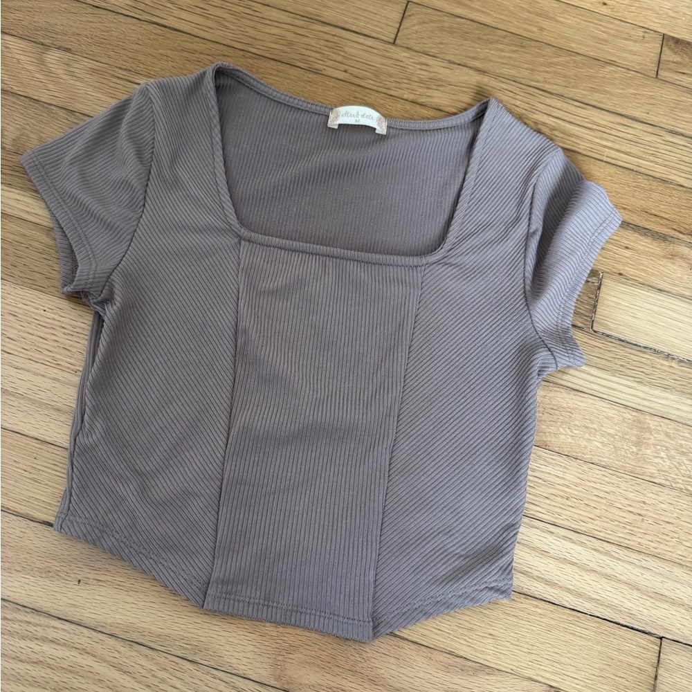 Altar’d State Light Brown Ribbed Crop Top